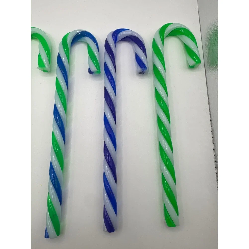 Vintage Lucite Candy Cane Ornaments Set of 6 Green Blue Purple Spiral 7.25